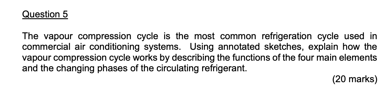 Question 5 The Vapour Compression Cycle Is The Most Common Refrigeration Cycle Used In Commercial Air Conditioning Syste 1