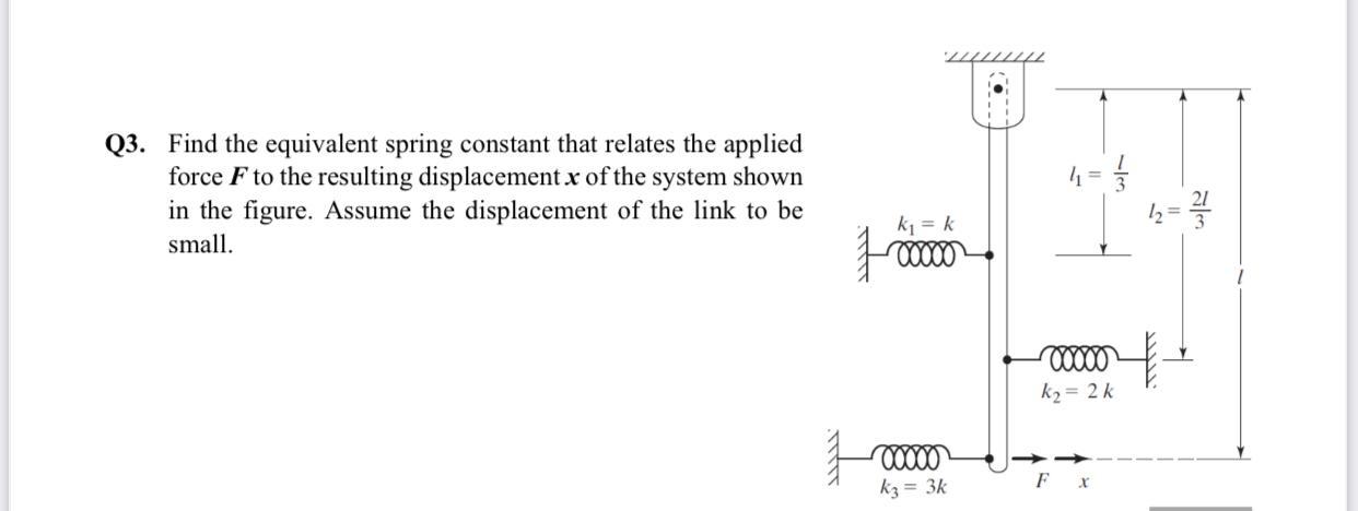 Lllllllll Q3 Find The Equivalent Spring Constant That Relates The Applied Force F To The Resulting Displacement X Of Th 1