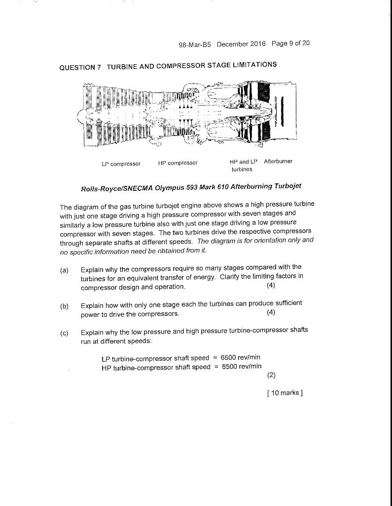 98 Mar B5 December 2016 Page 9 Of 20 Question 7 Turbine And Compressor Stage Limitations Humor Lp Compressor Hp Compress 1