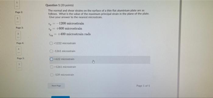 Page 2 2 Question 1 20 Points The Normal And Shear Strains On The Surface Of A Thin Flat Aluminium Plate Areas Follows 1