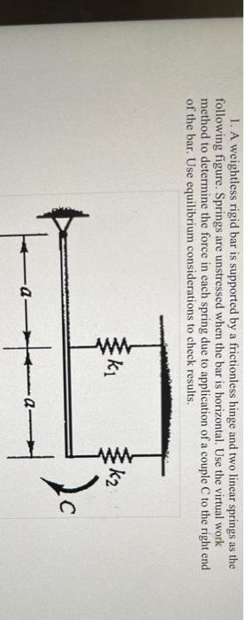 1 A Weightless Rigid Bar Is Supported By A Frictionless Hinge And Two Linear Springs As The Following Figure Springs A 1