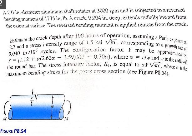 2 A 2 0 In Diameter Aluminum Shaft Rotates At 3000 Rpm And Is Subjected To A Reversed Bending Moment Of 1775 In Ib A 1