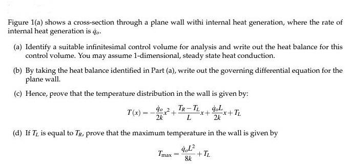 Figure 1 A Shows A Cross Section Through A Plane Wall Withi Internal Heat Generation Where The Rate Of Internal Heat G 1