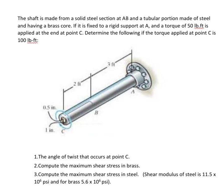 The Shaft Is Made From A Solid Steel Section At Ab And A Tubular Portion Made Of Steel And Having A Brass Core If It Is 1