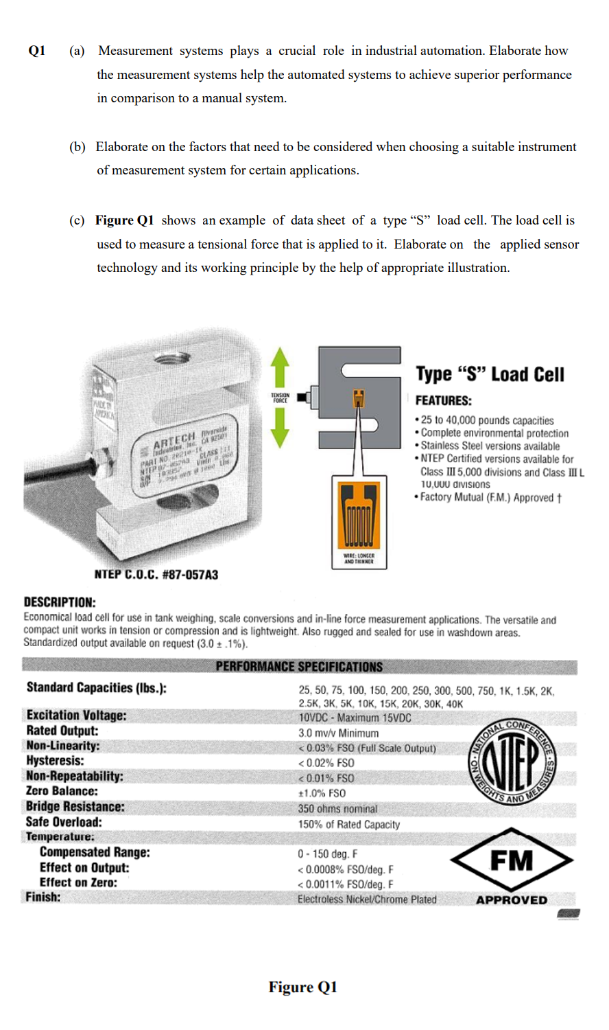 Q1 A Measurement Systems Plays A Crucial Role In Industrial Automation Elaborate How The Measurement Systems Help The 1