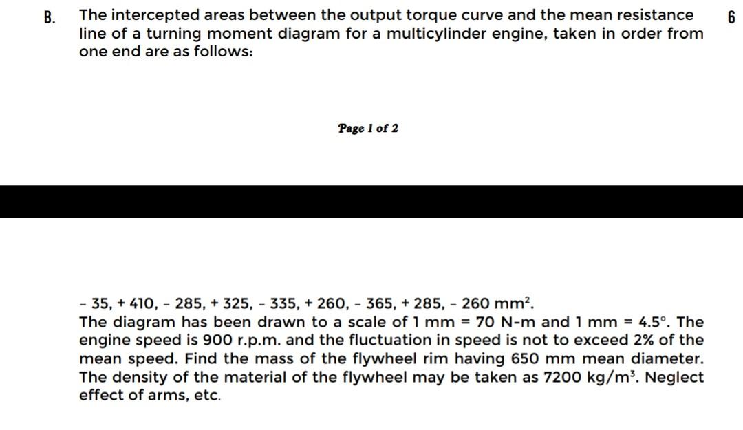 B 6 The Intercepted Areas Between The Output Torque Curve And The Mean Resistance Line Of A Turning Moment Diagram For 1
