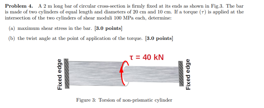 Problem 4 A 2 M Long Bar Of Circular Cross Section Is Firmly Fixed At Its Ends As Shown In Fig 3 The Bar Is Made Of Tw 1