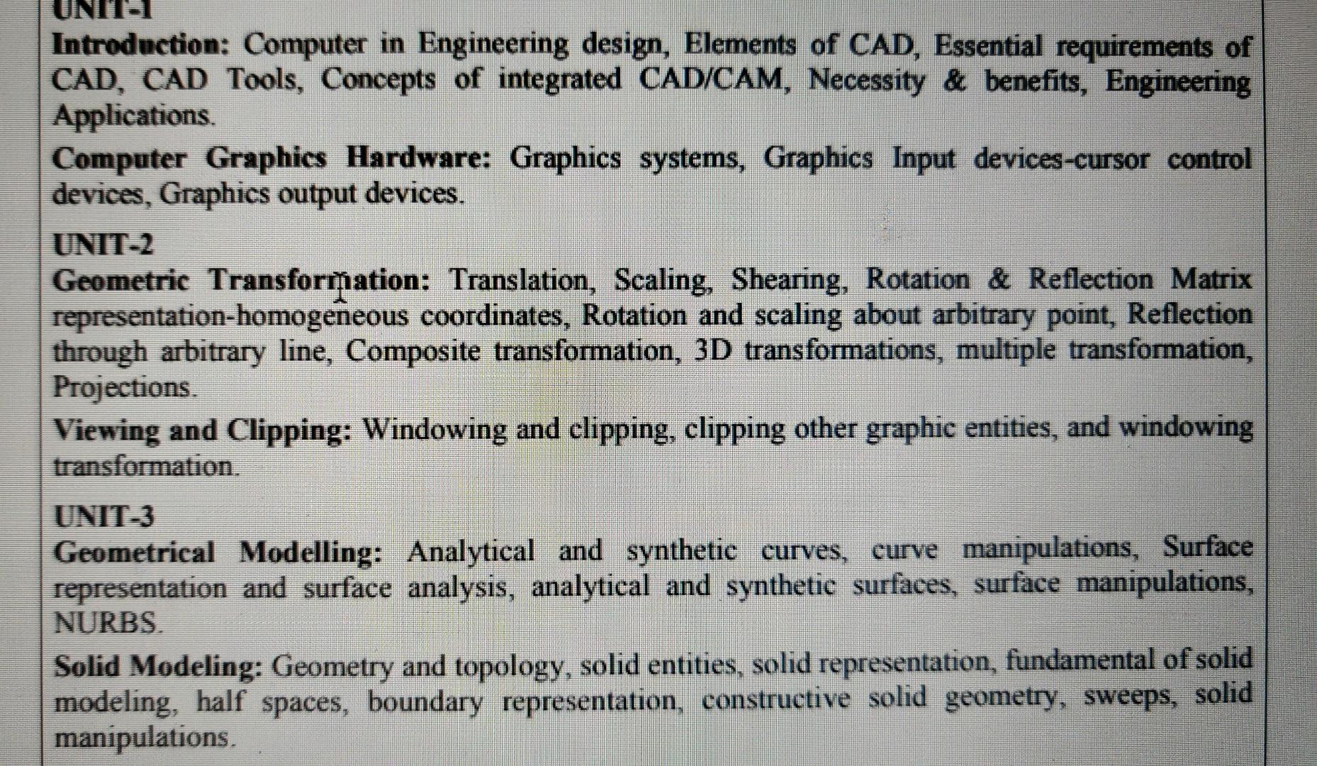 Introduction Computer In Engineering Design Elements Of Cad Essential Requirements Of Cad Cad Tools Concepts Of Int 1