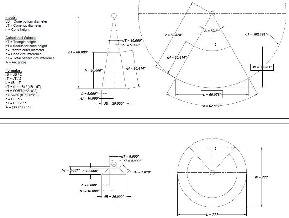 A 9 20 R 60 828 Ct 382 191 Inputs Db Cone Bottom Diameter Dt Cone Top Diameter H Cone Height Calculated V 1