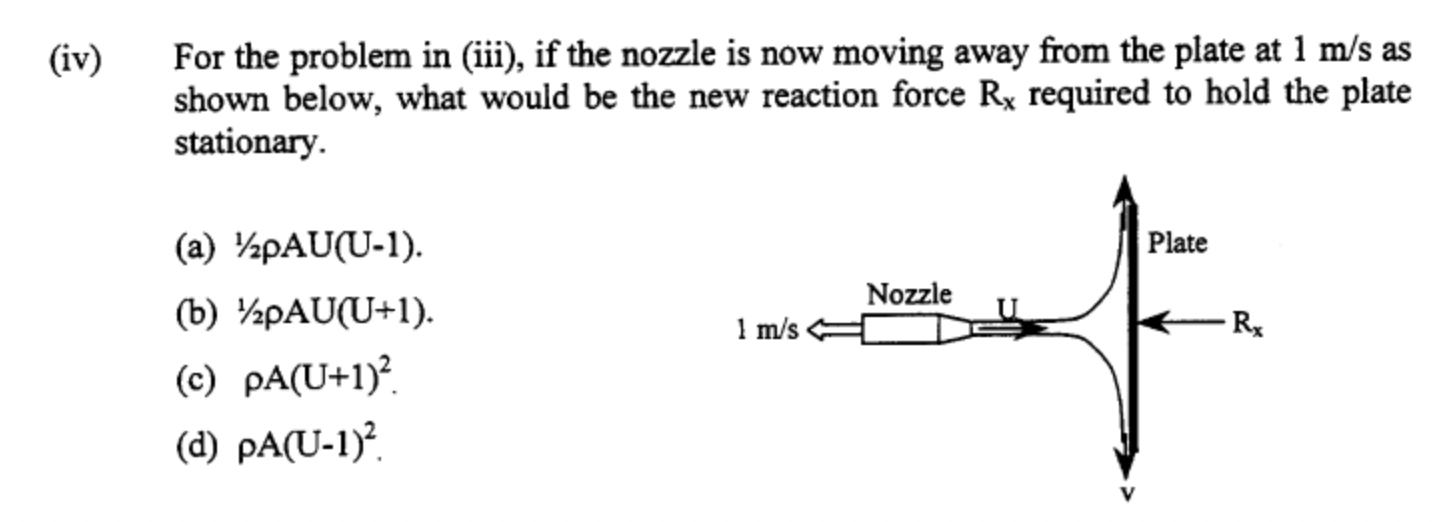 Iv For The Problem In Iii If The Nozzle Is Now Moving Away From The Plate At 1 M S As Shown Below What Would Be Th 1