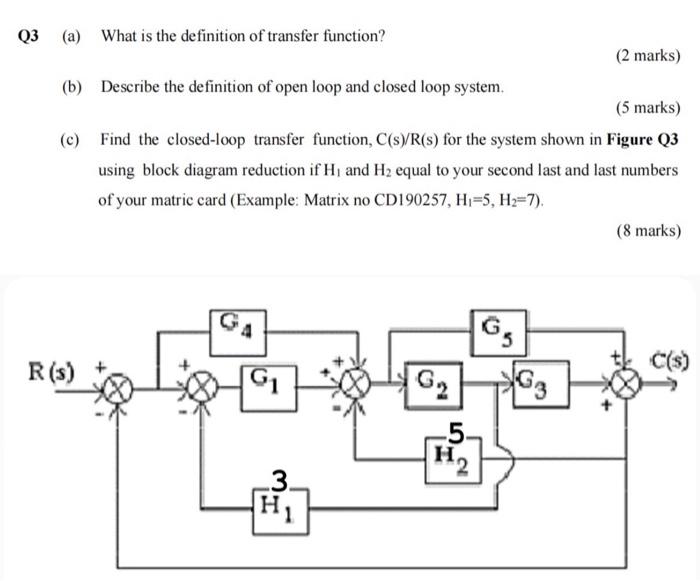 Q3 A What Is The Definition Of Transfer Function 2 Marks B Describe The Definition Of Open Loop And Closed Loop S 1