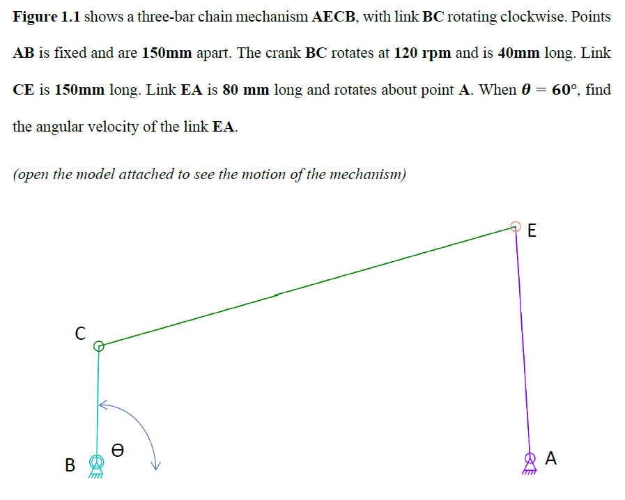 Figure 1 1 Shows A Three Bar Chain Mechanism Aecb With Link Bc Rotating Clockwise Points Ab Is Fixed And Are 150mm Apa 1