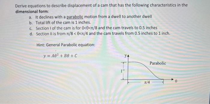 Derive Equations To Describe Displacement Of A Cam That Has The Following Characteristics In The Dimensional Form A It 1
