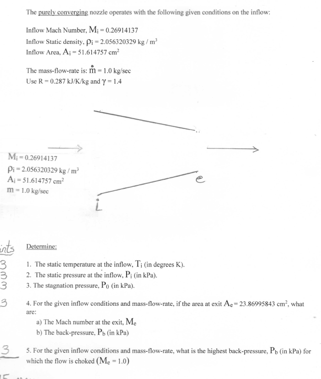 The Purely Converging Nozzle Operates With The Following Given Conditions On The Inflow Inflow Mach Number Mi 0 2691 1