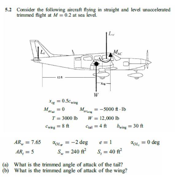 5 2 Consider The Following Aircraft Flying In Straight And Level Unaccelerated Trimmed Flight At M 0 2 At Sea Level L 1