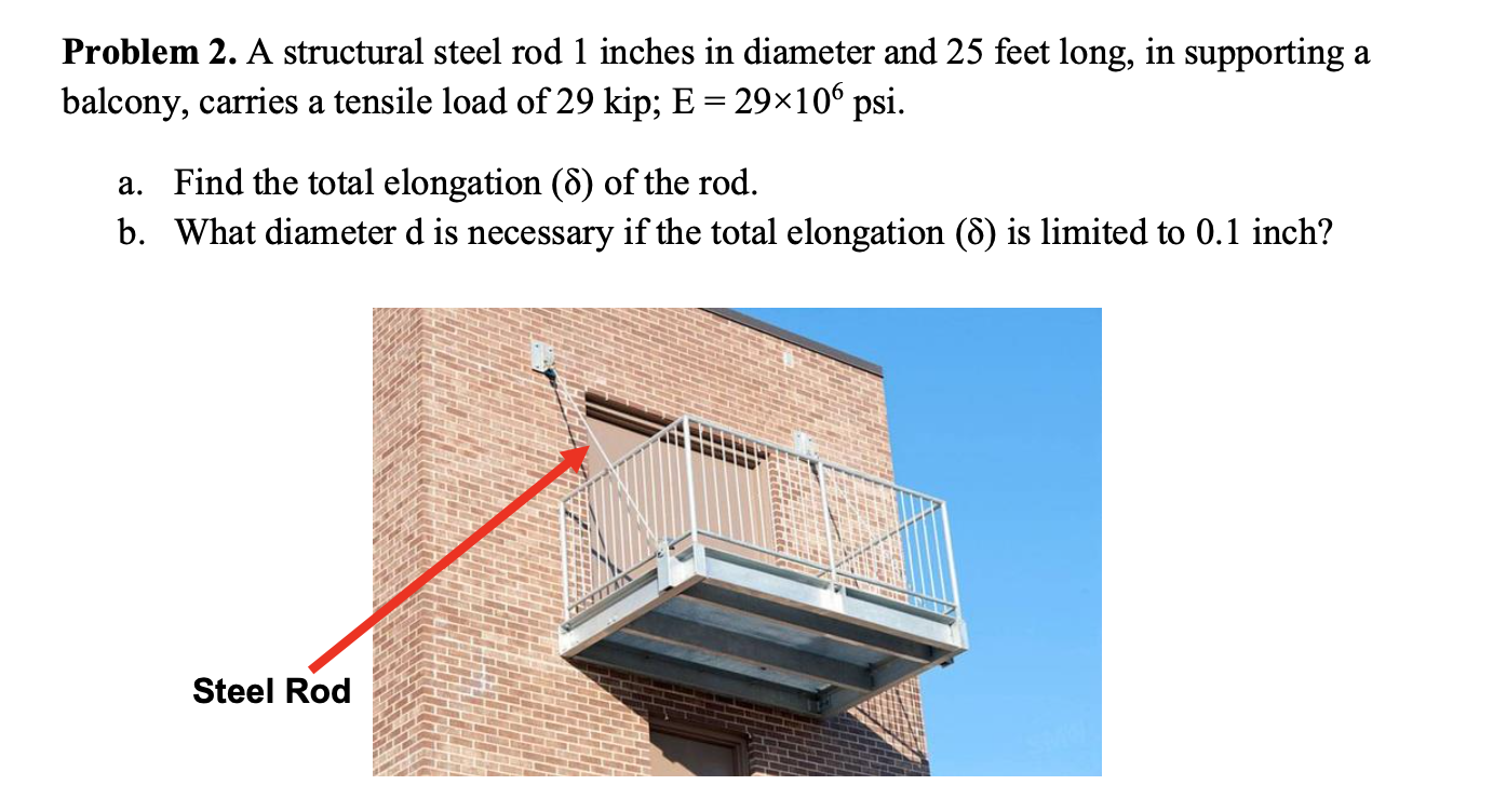 Problem 2 A Structural Steel Rod 1 Inches In Diameter And 25 Feet Long In Supporting A Balcony Carries A Tensile Load 1