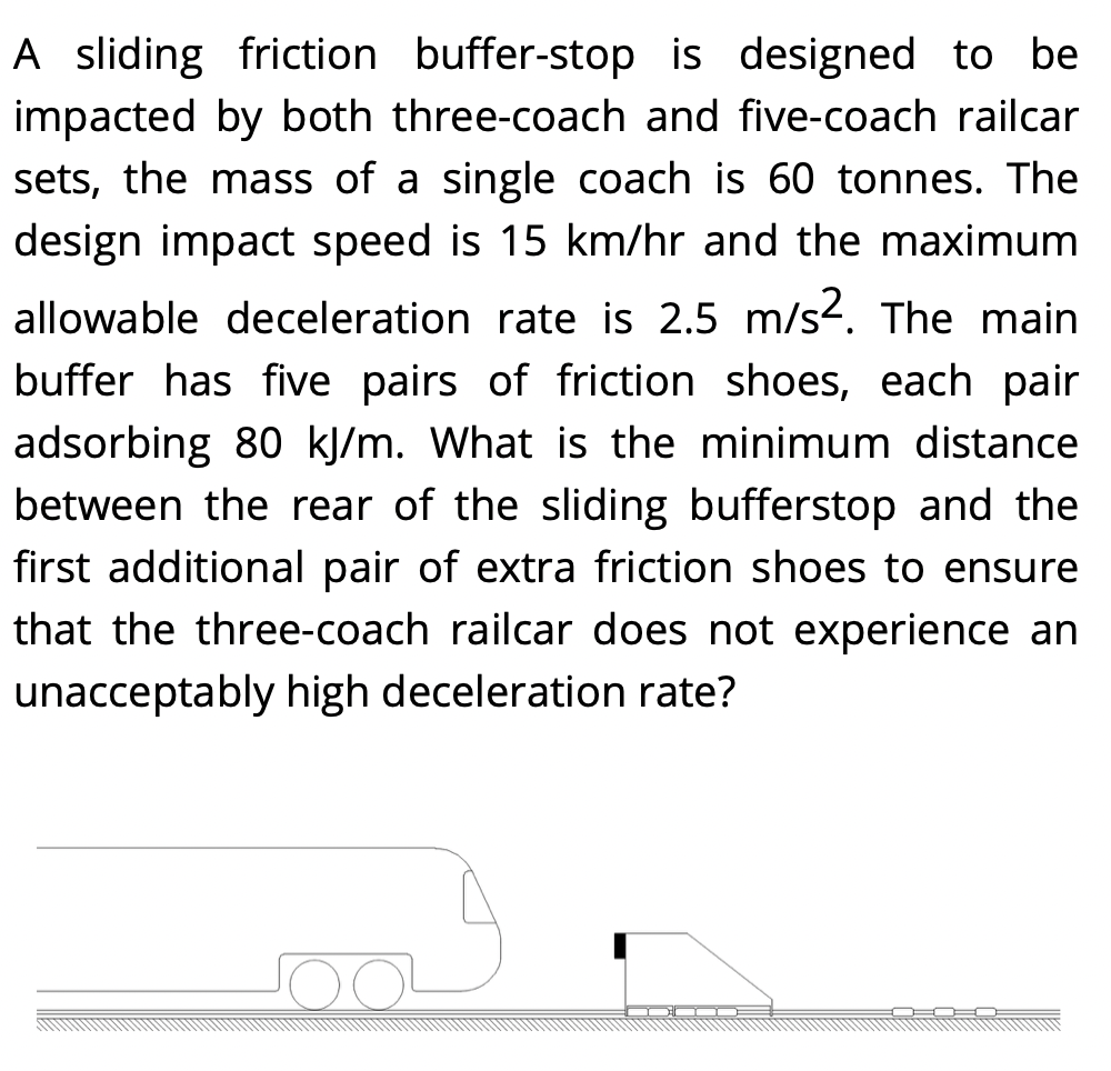 A Sliding Friction Buffer Stop Is Designed To Be Impacted By Both Three Coach And Five Coach Railcar Sets The Mass Of A 1