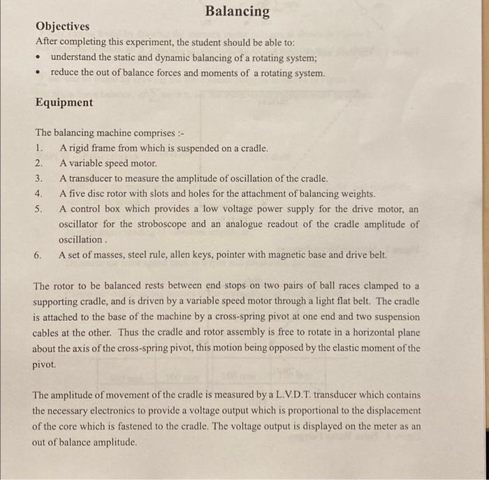Balancing Objectives After Completing This Experiment The Student Should Be Able To Understand The Static And Dynami 1