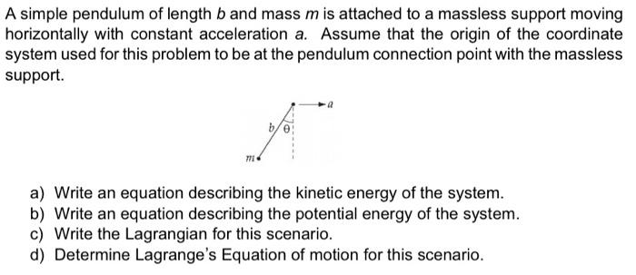 A Simple Pendulum Of Length B And Mass M Is Attached To A Massless Support Moving Horizontally With Constant Acceleratio 1