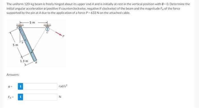 The Uniform 120 Kg Beam Is Freely Hinged About Its Upper End A And Is Initially At Rest In The Vertical Position With 1