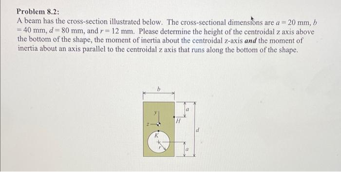 Problem 8 2 A Beam Has The Cross Section Illustrated Below The Cross Sectional Dimensions Are A 20 Mm B 40 Mm D 1