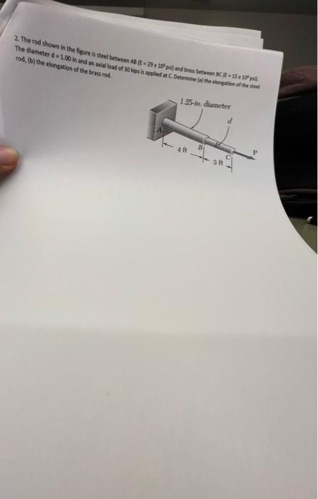 2 The Rod Shown In The Figure Is Steel Between Ab 4 105 Psl And Trusteet15 10 The Diameter D 2 00 In And An Altead Of 3 1