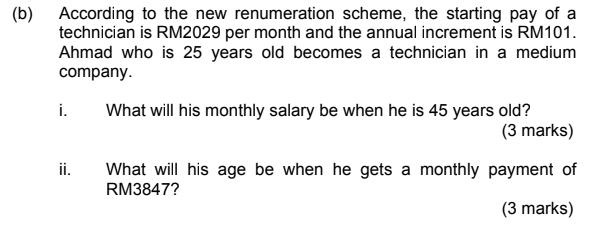 B According To The New Renumeration Scheme The Starting Pay Of A Technician Is Rm2029 Per Month And The Annual Increm 1