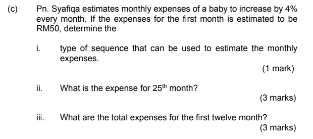 C Pn Syafiqa Estimates Monthly Expenses Of A Baby To Increase By 4 Every Month If The Expenses For The First Month 1