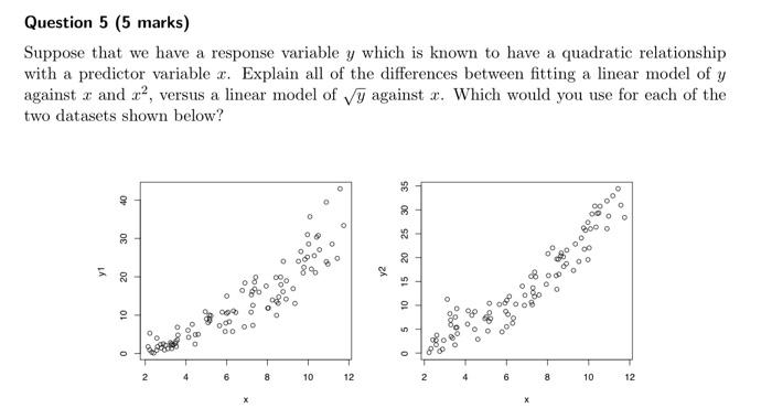 Question 5 5 Marks Suppose That We Have A Response Variable Y Which Is Known To Have A Quadratic Relationship With A P 1