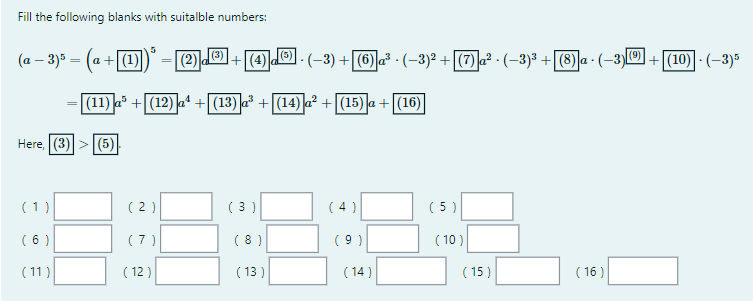 Fill The Following Blanks With Suitable Numbers 5 A 3 5 A 1 2 4 3 6 3 2 7 3 3 8 A 1