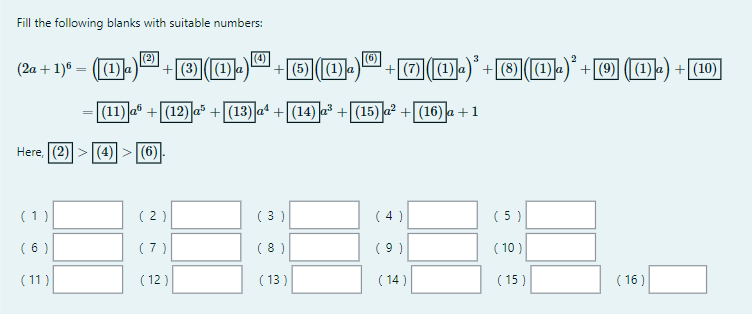 Fill The Following Blanks With Suitable Numbers 2 6 2 2a 1 6 1 3 1 4 5 1 1 A 1