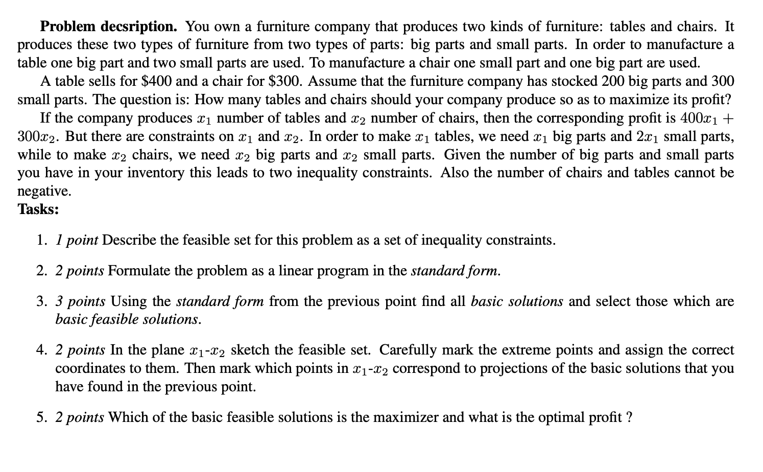 A Problem Decsription You Own A Furniture Company That Produces Two Kinds Of Furniture Tables And Chairs It Produces 1