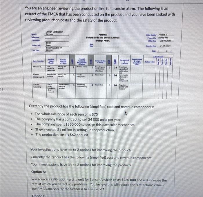 You Are An Engineer Reviewing The Production Line For A Smoke Alarm The Following Is An Extract Of The Fmea That Has Be 1