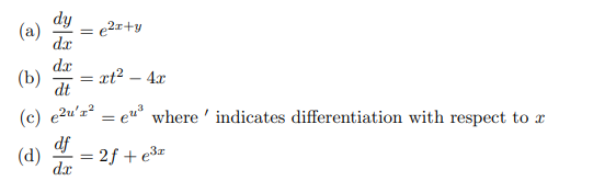 1 For Each Of The Following Differential Equations Identify Whether The Ode Is Linear Or Nonlinear And Its Order If I 1