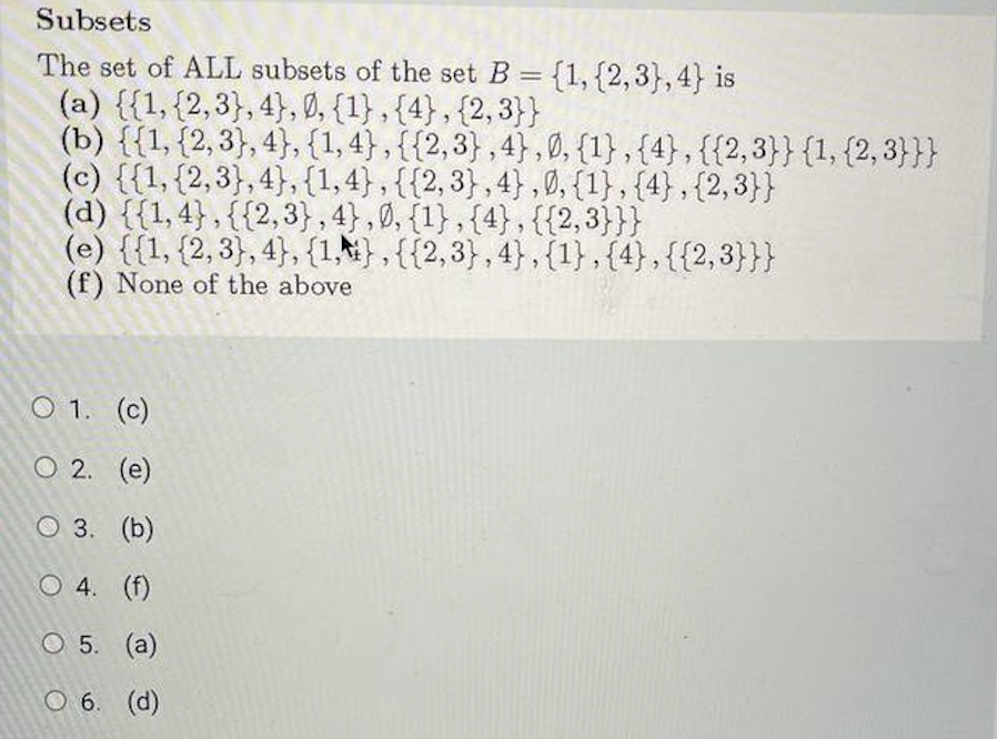 Subsets The Set Of All Subsets Of The Set B 1 2 3 4 Is A 1 2 3 4 0 1 4 2 3 B 1 2 3 4 1 1
