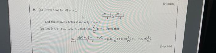 14 Points 9 Prove That For All X 0 10 And The Equality Holds If And Only If 1 6 Lol O P 1 Such That 1 Pr 1