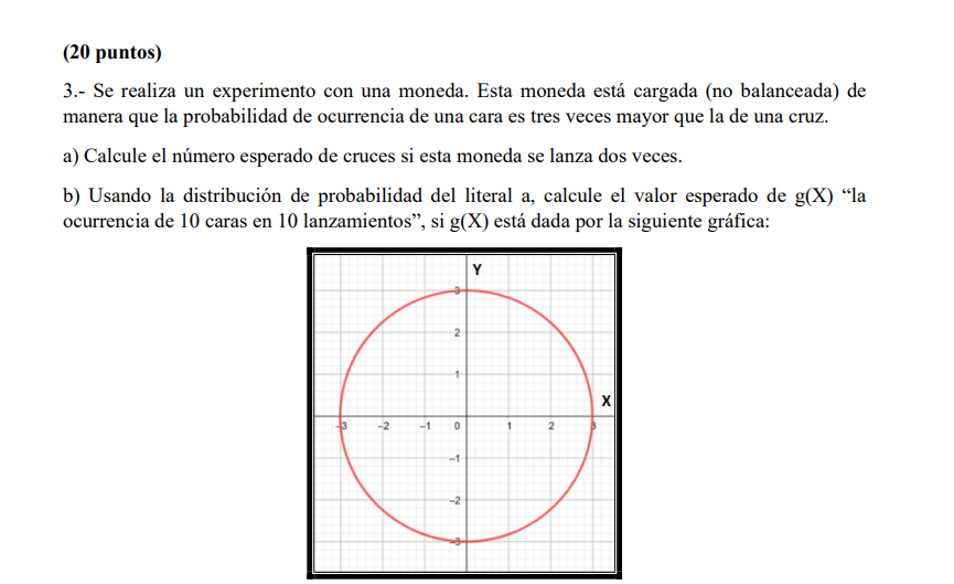 20 Puntos 3 Se Realiza Un Experimento Con Una Moneda Esta Moneda Esta Cargada No Balanceada De Manera Que La Prob 1