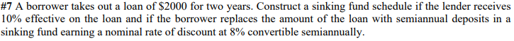 7 A Borrower Takes Out A Loan Of 2000 For Two Years Construct A Sinking Fund Schedule If The Lender Receives 10 Effe 1
