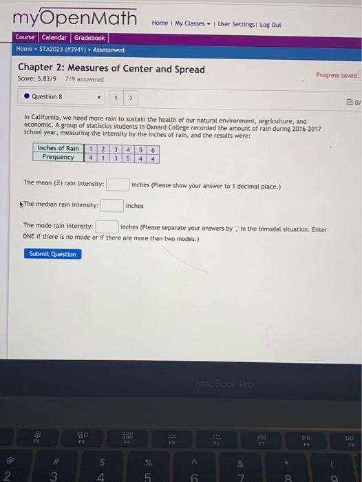 Myopenmath Home My Classes User Settings Log Out Course Calendar Gradebook Home Sta2023 3941 Assessment Chapter 2 1