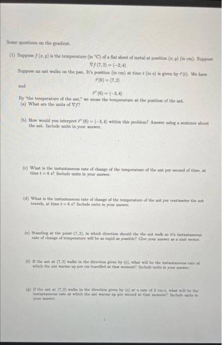 Some Questions On The Gradient 1 Suppose 2 V In The Temperature In C Of A Fiat Sheet Metal At Position X Y In C 1