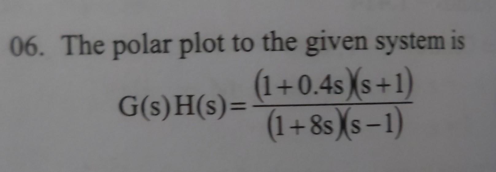 06 The Polar Plot To The Given System Is 1 0 4s S 1 G S H S 1 8s S 1 1