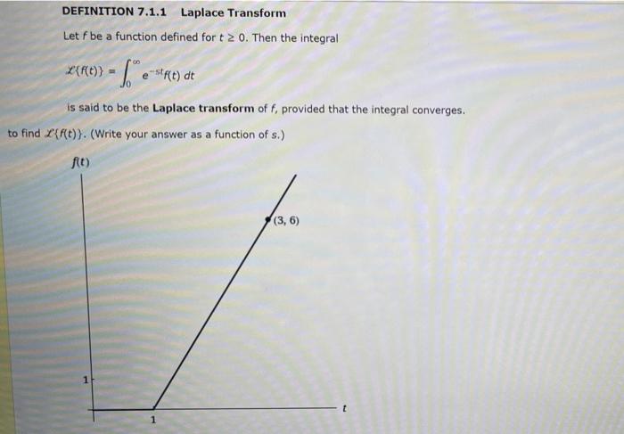 Definition 7 1 1 Laplace Transform Let F Be A Function Defined For T 2 0 Then The Integral 2 Re Dt E Is Said 1