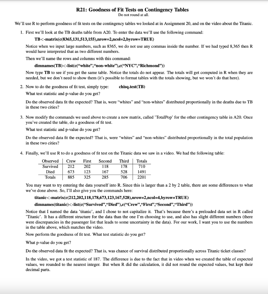 R21 Goodness Of Fit Tests On Contingency Tables Do Not Round At All We Ll Use R To Perform Goodness Of Fit Tests On Th 1