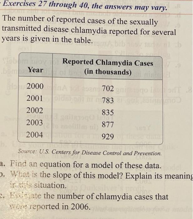 Exercises 27 Through 40 The Answers May Vary The Number Of Reported Cases Of The Sexually Transmitted Disease Chlamy 1