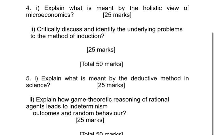 4 I Explain What Is Meant By The Holistic View Of Microeconomics 25 Marks Ii Critically Discuss And Identify The U 1