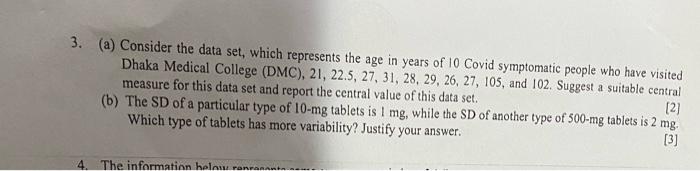 3 A Consider The Data Set Which Represents The Age In Years Of 10 Covid Symptomatic People Who Have Visited Dhaka Me 1