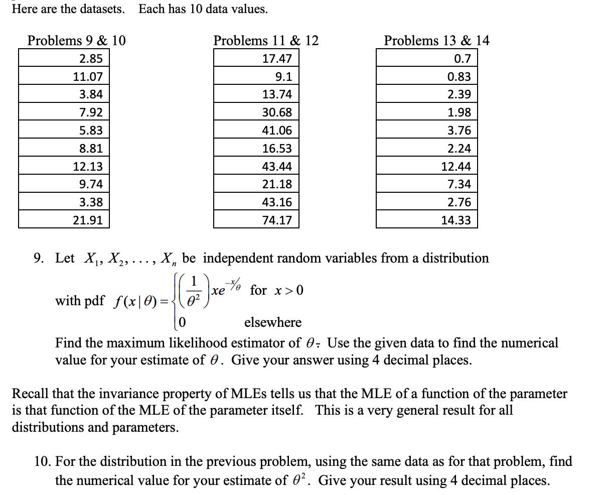 Here Are The Datasets Each Has 10 Data Values Problems 9 10 2 85 11 07 Problems 11 12 17 47 9 1 13 74 Problems 13 1