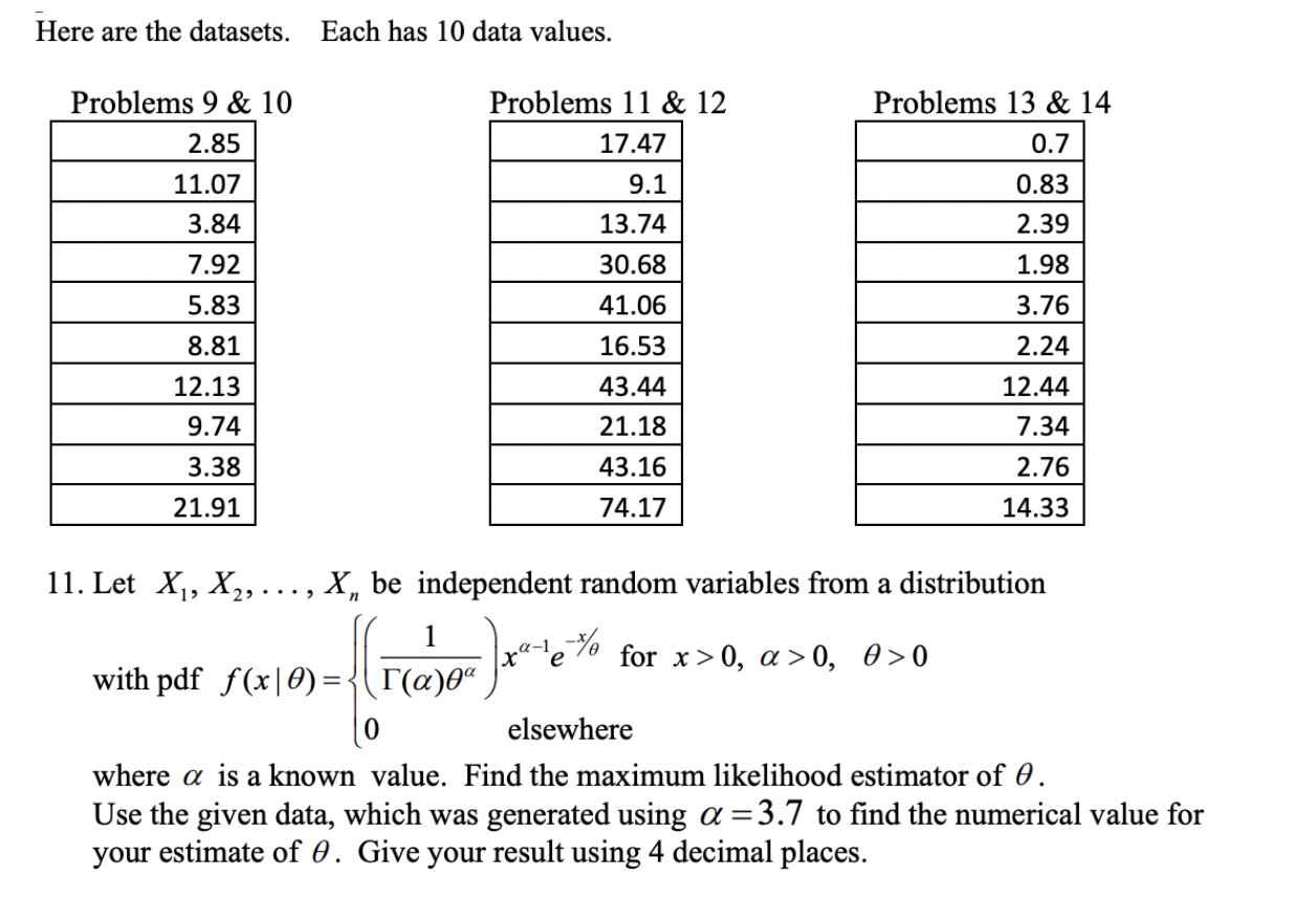 Here Are The Datasets Each Has 10 Data Values Problems 11 12 17 47 Problems 13 14 0 7 Problems 9 10 2 85 11 07 3 1