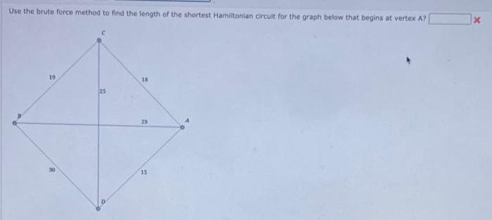 Use The Brute Force Method To Find The Length Of The Shortest Hamiltonian Circult For The Graph Below That Begins At Ver 1