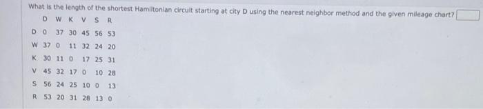 What Is The Length Of The Shortest Hamiltonian Circuit Starting At City Using The Nearest Neighbor Method And The Given 1